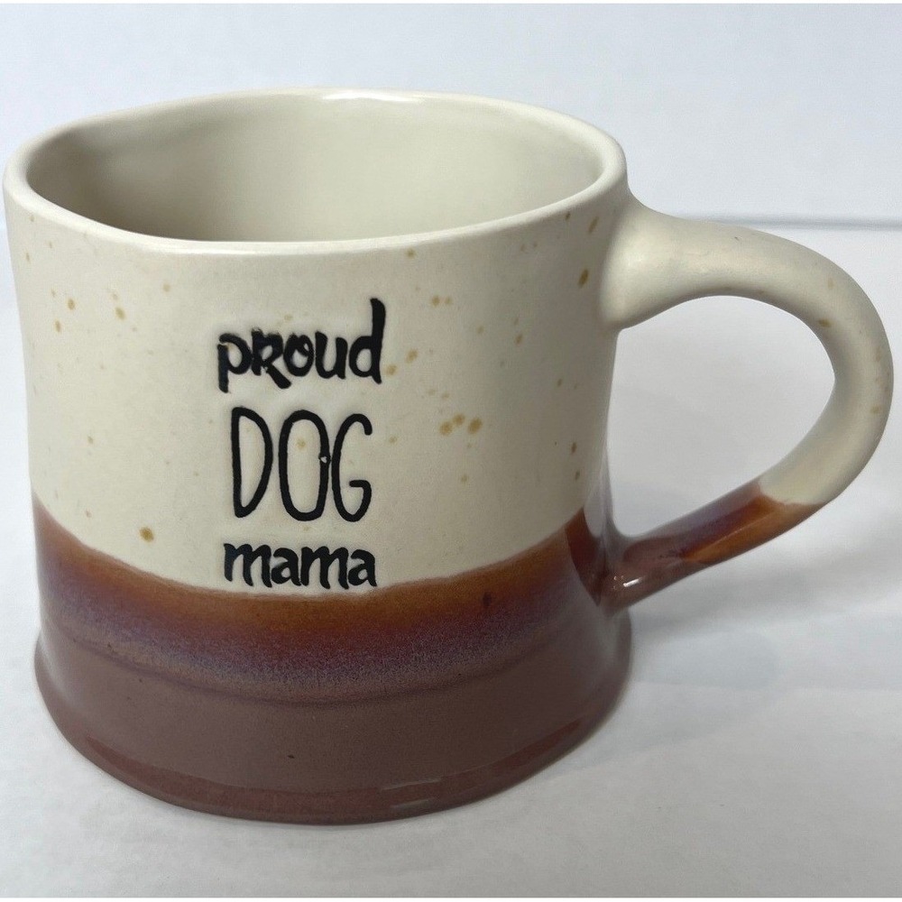 "Proud Dog Mama" Rustic Stoneware Coffee Mug 2 Tone Brown Cream Speckled‎
